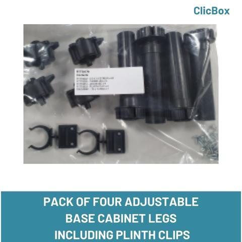 PACK OF FOUR ADJUSTABLE CABINET LEGS WITH PLINTH CLIPS