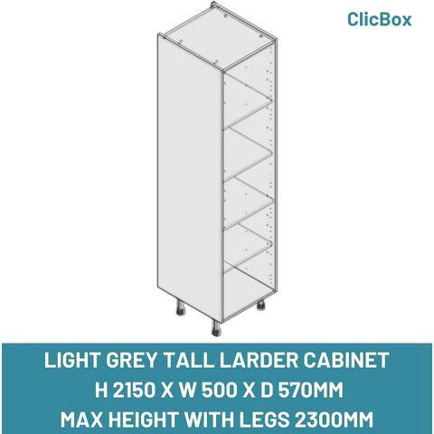 LIGHT GREY TALL LARDER CABINET  H 2150 X W 500 X D 570MM MAX HEIGHT WITH LEGS 2300MM