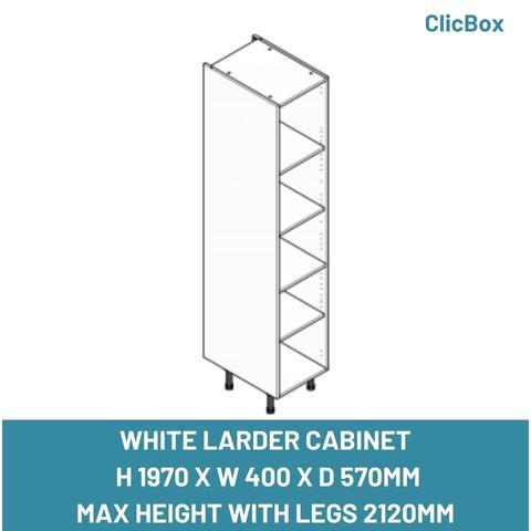 WHITE LARDER CABINET  H 1970 X W 400 X D 570MM MAX HEIGHT WITH LEGS 2120MM