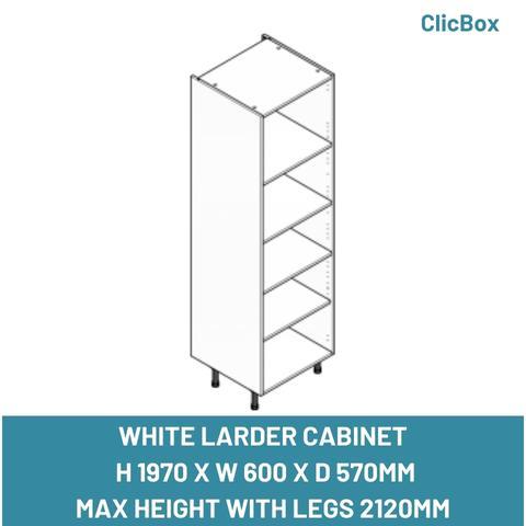 WHITE LARDER CABINET  H 1970 X W 600 X D 570MM MAX HEIGHT WITH LEGS 2120MM