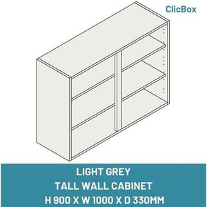 LIGHT GREY TALL WALL CABINET  H 900 X W 1000 X D 330MM