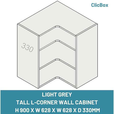 LIGHT GREY TALL L-SHAPE CORNER WALL CABINET  H 900 X W 628 X W 628 X D 330MM