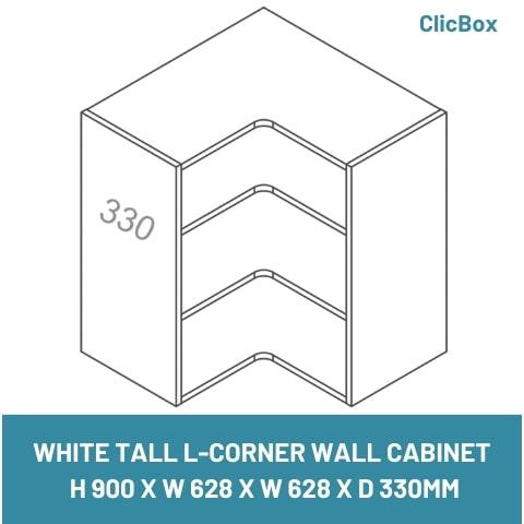 WHITE TALL L-SHAPE CORNER WALL CABINET  H 900 X W 628 X W 628 X D 330MM