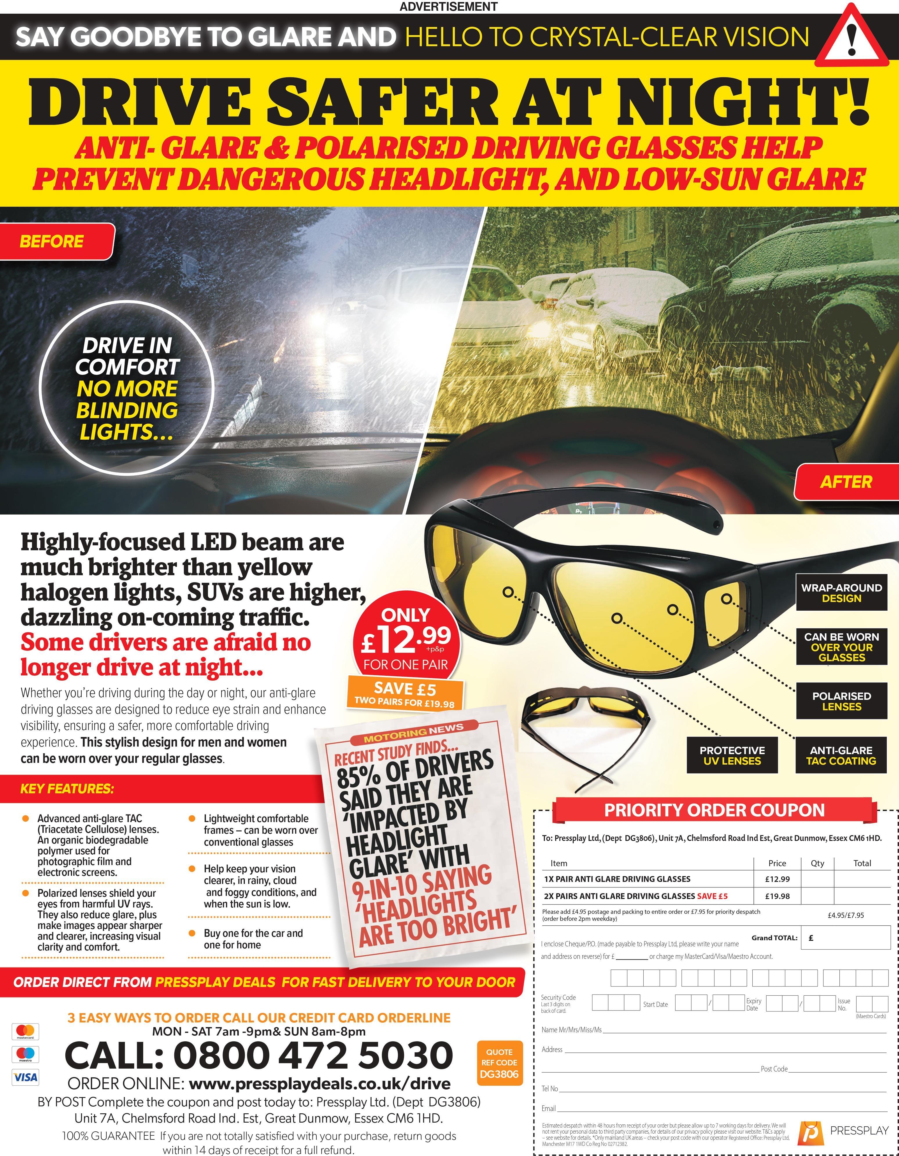 Polarized night driving glasses for reducing glare deals