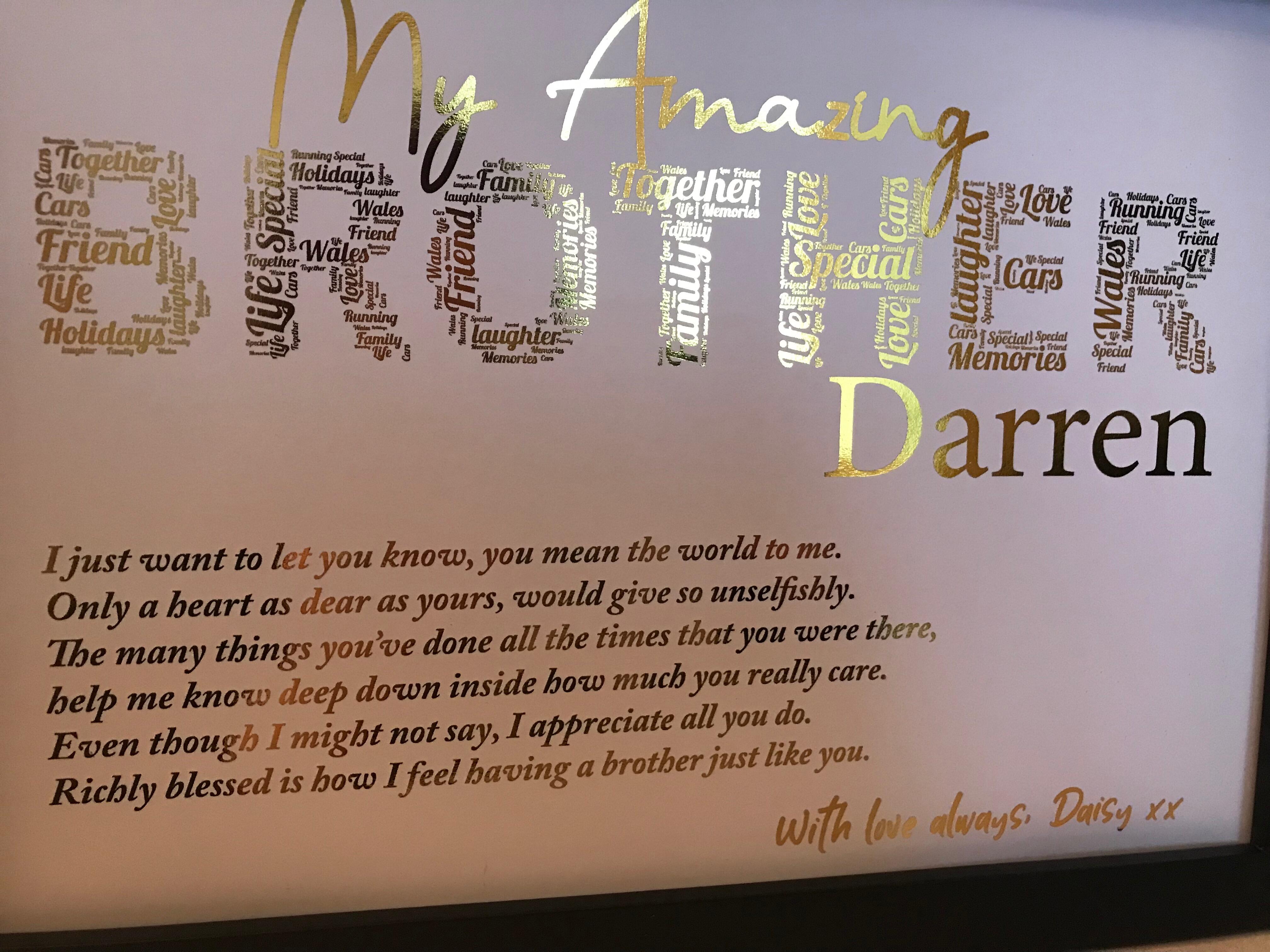 Personalised Brother Word Art Printed Gift