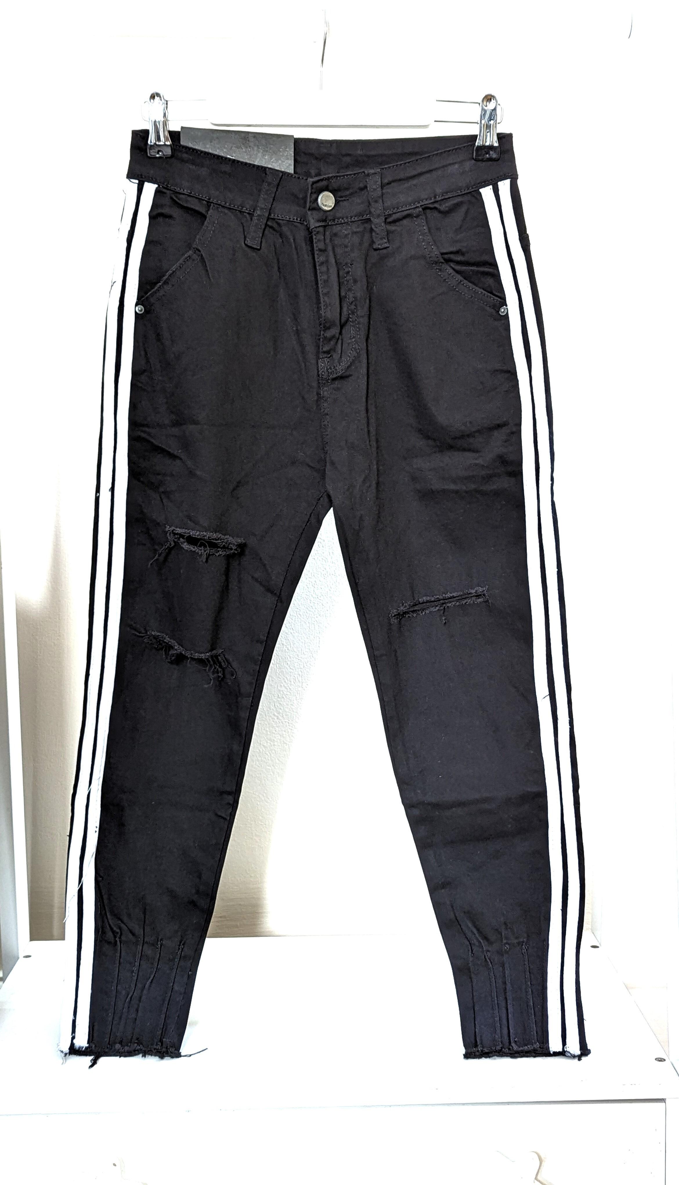 Black side stripe jeans online