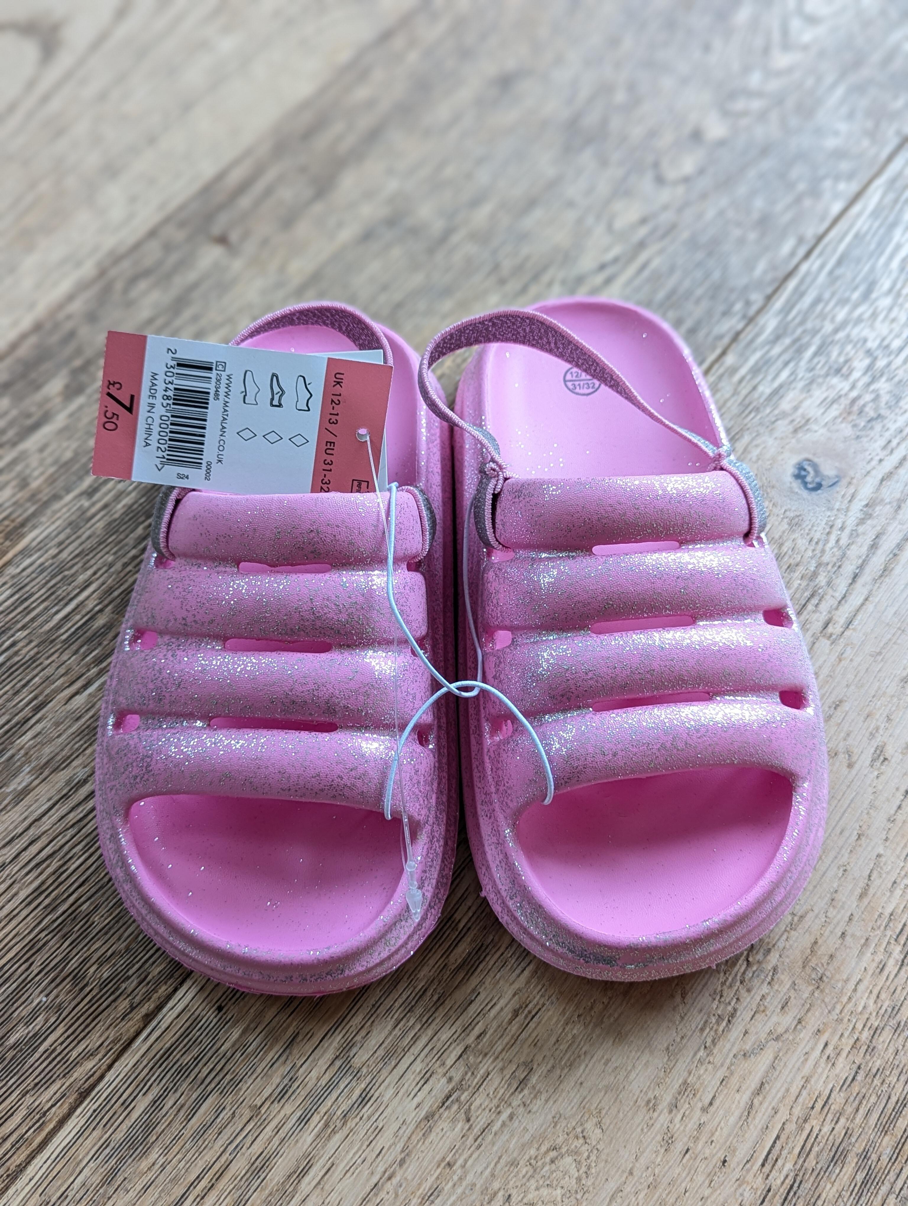 Matalan Child Size 12-13 Pink Glitter Sliders (New)