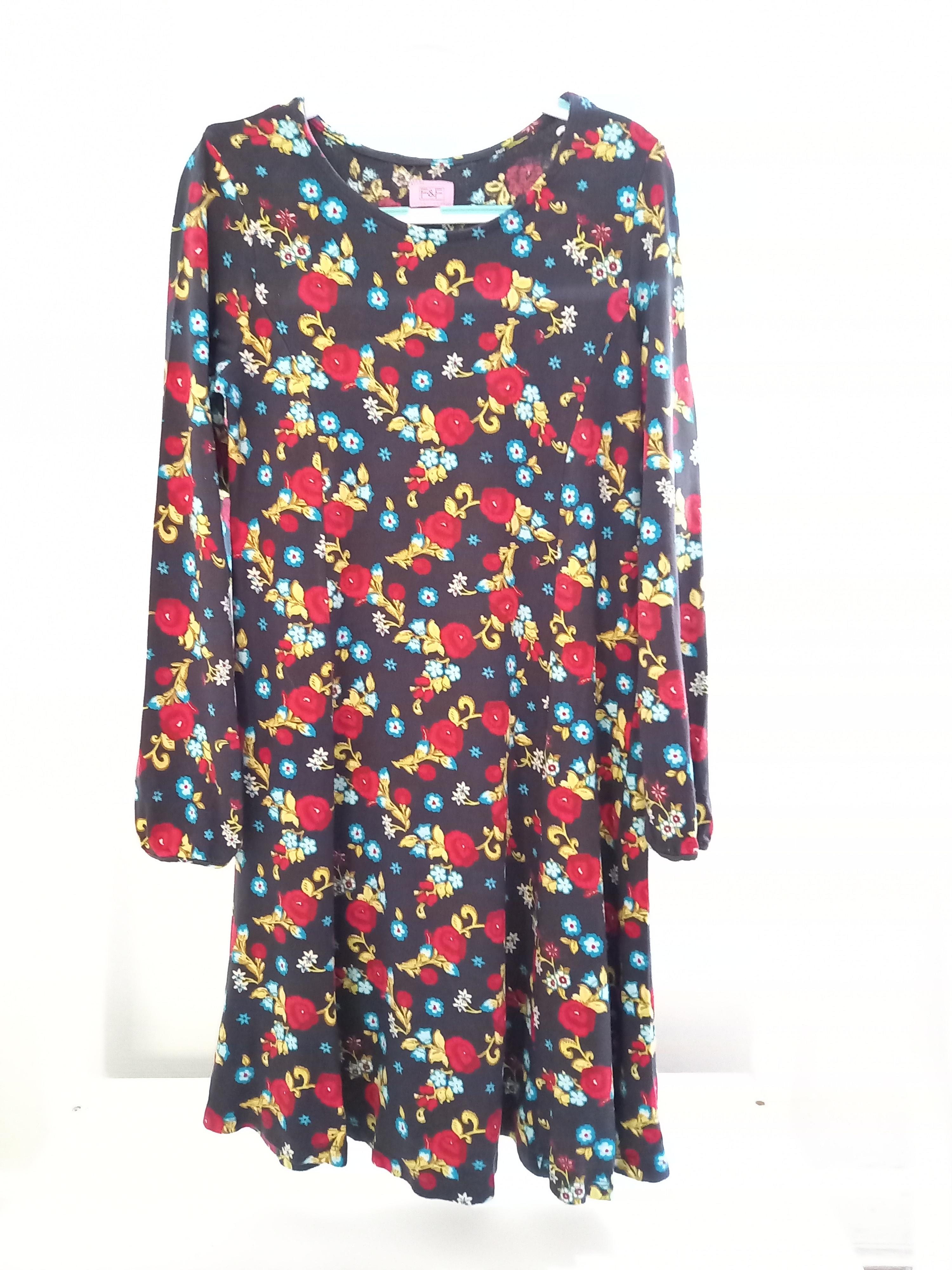 F F 9 10 Years Dark Blue Floral Print Dress New