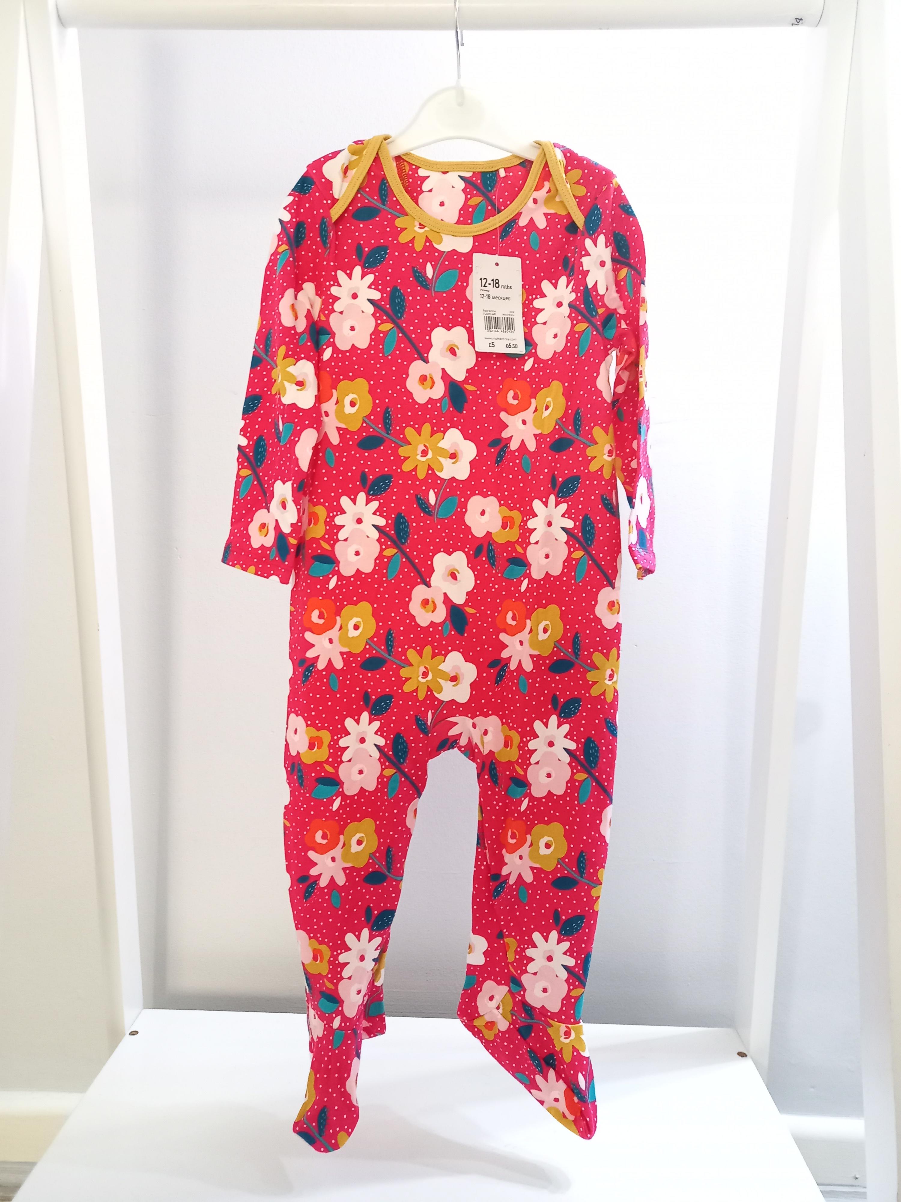 Mothercare 12-18 Months Red Floral Sleepsuit (New)