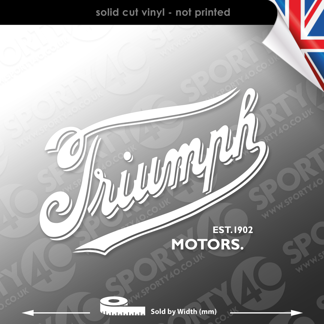 Set Of 6 Triumph Style White Vinyl Decals – Tank Window Stickers, Made In Australia
