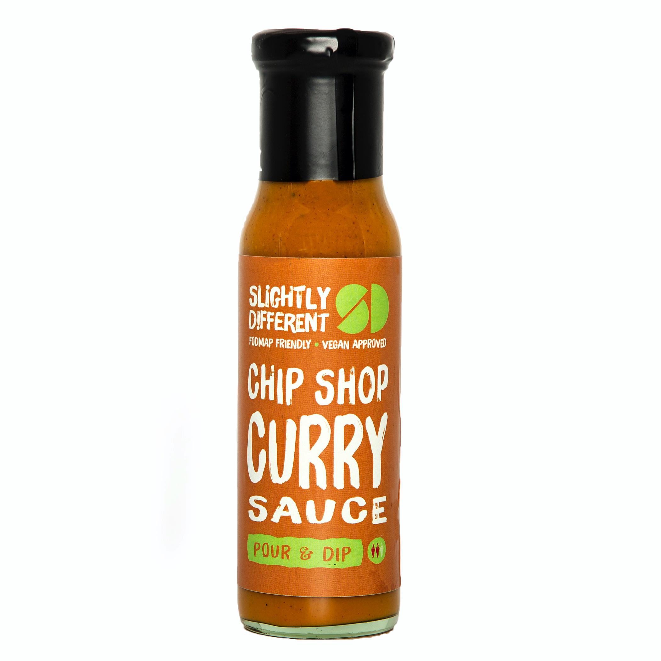 A bottle of Slightly Different's Chip Shop Curry Sauce