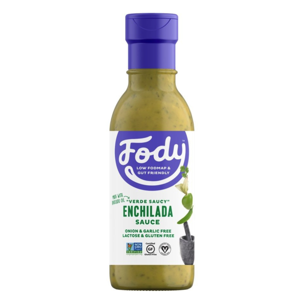 A bottle of Fody green enchilada sauce