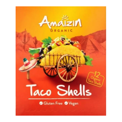 A box of Amaizin 12 Organic Taco Shells