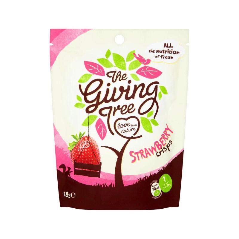 A packet of The Giving Tree Crispy Strawberry