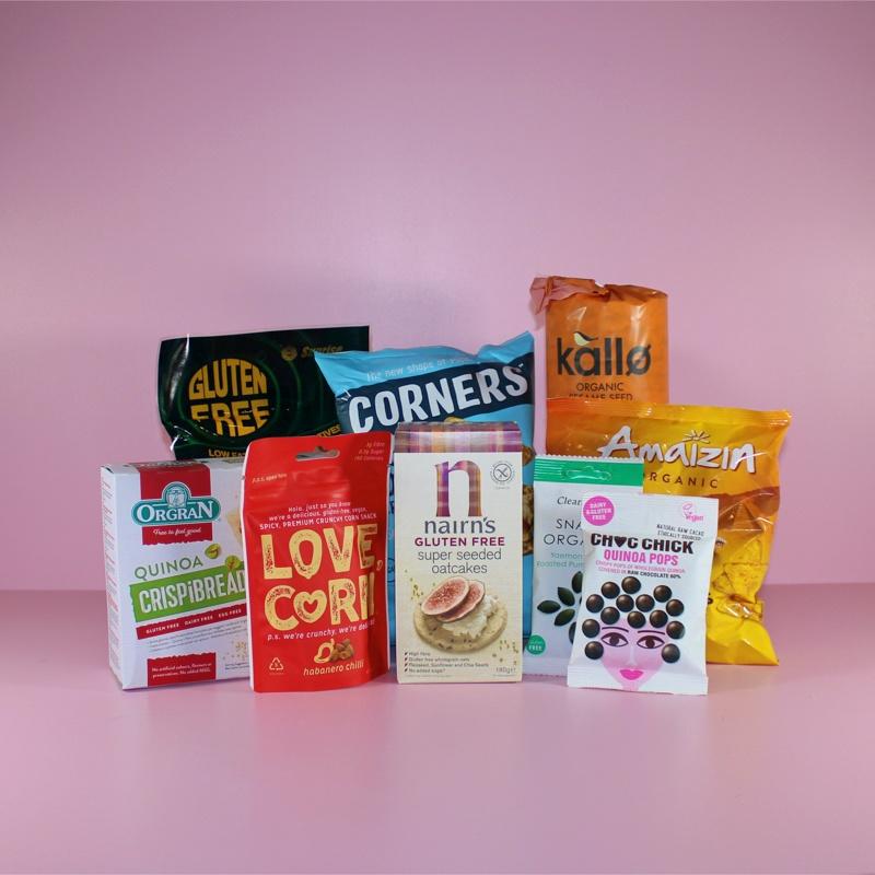 selection of crisps, crackers & snack products