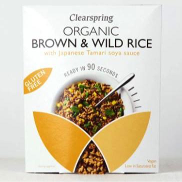 A packet of Clearspring Brown & Wild Rice with Tamari Soya Sauce