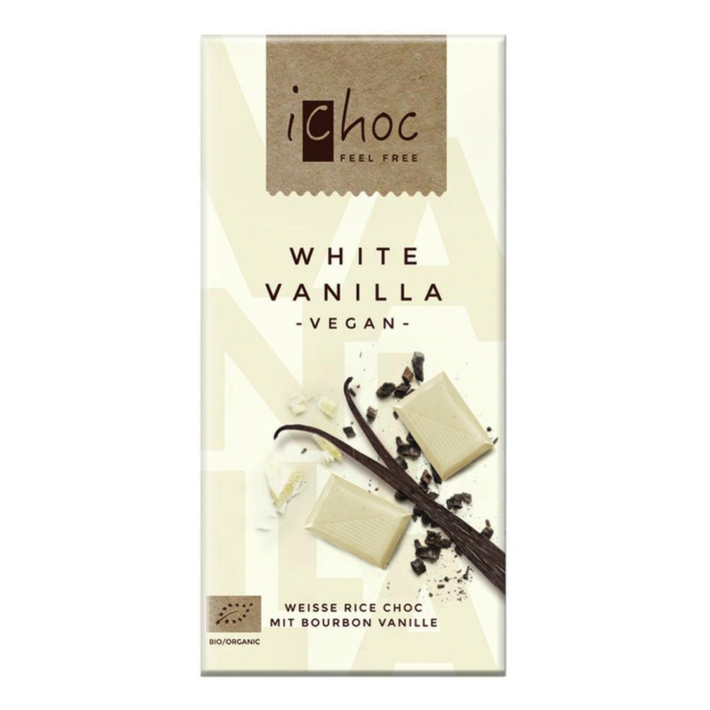 A bar of iChoc white vanilla chocolate