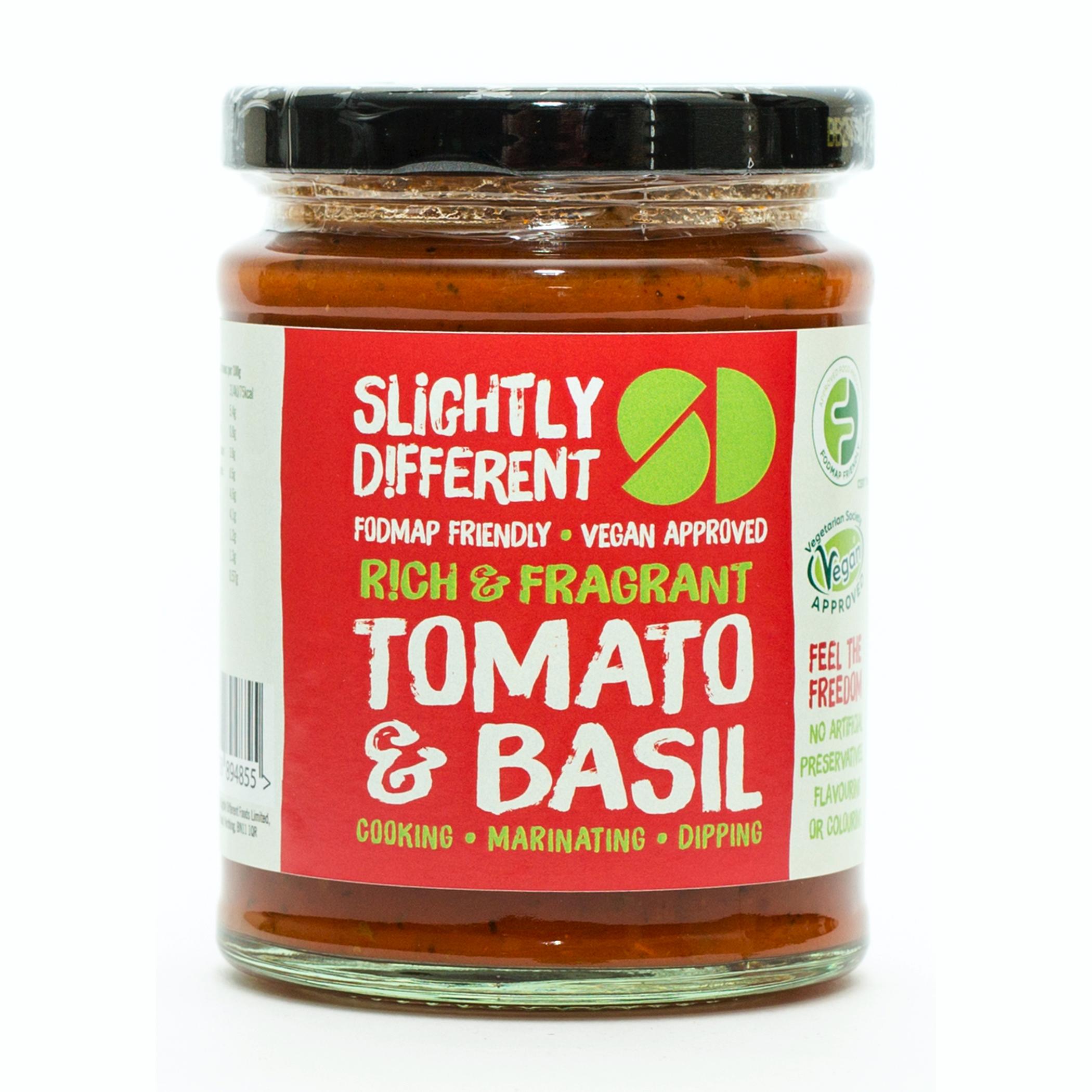 A jar of Slightly Different's Tomato & Basil Sauce