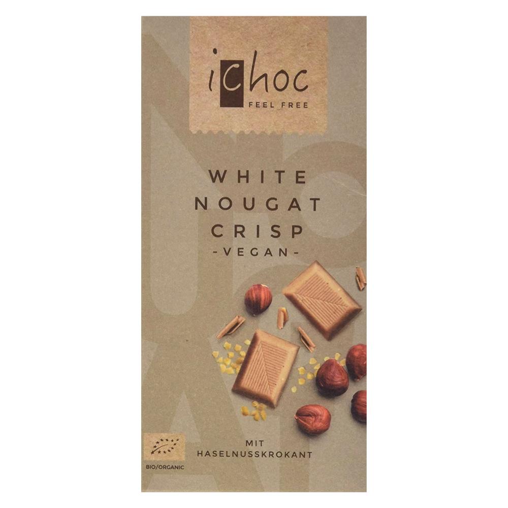 A bar of iChoc white nougat crisp chocolate
