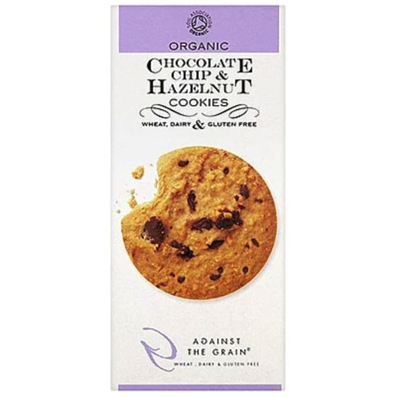 A box of Against The Grain Chocolate Chip & Hazelnut Cookies