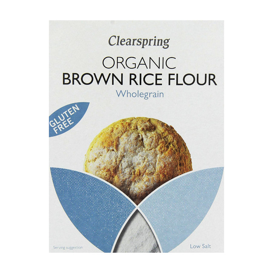 A box of Clearspring Organic Brown Rice Flour