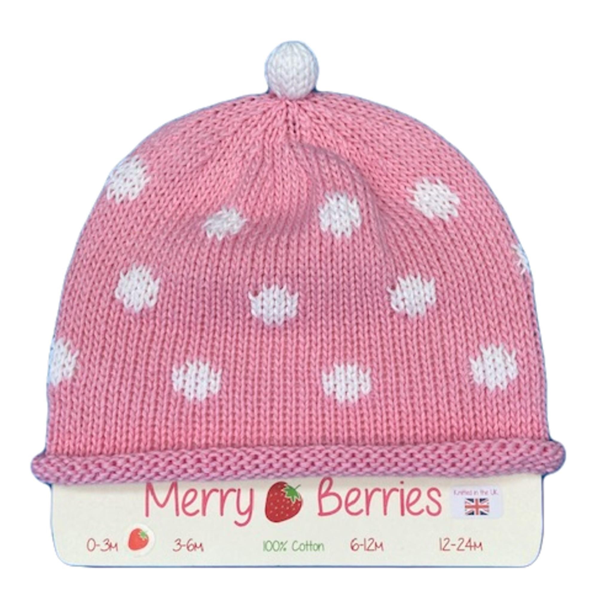 Merry Berries - Pink white spot Knitted baby Hat-0-24mths-Cotton