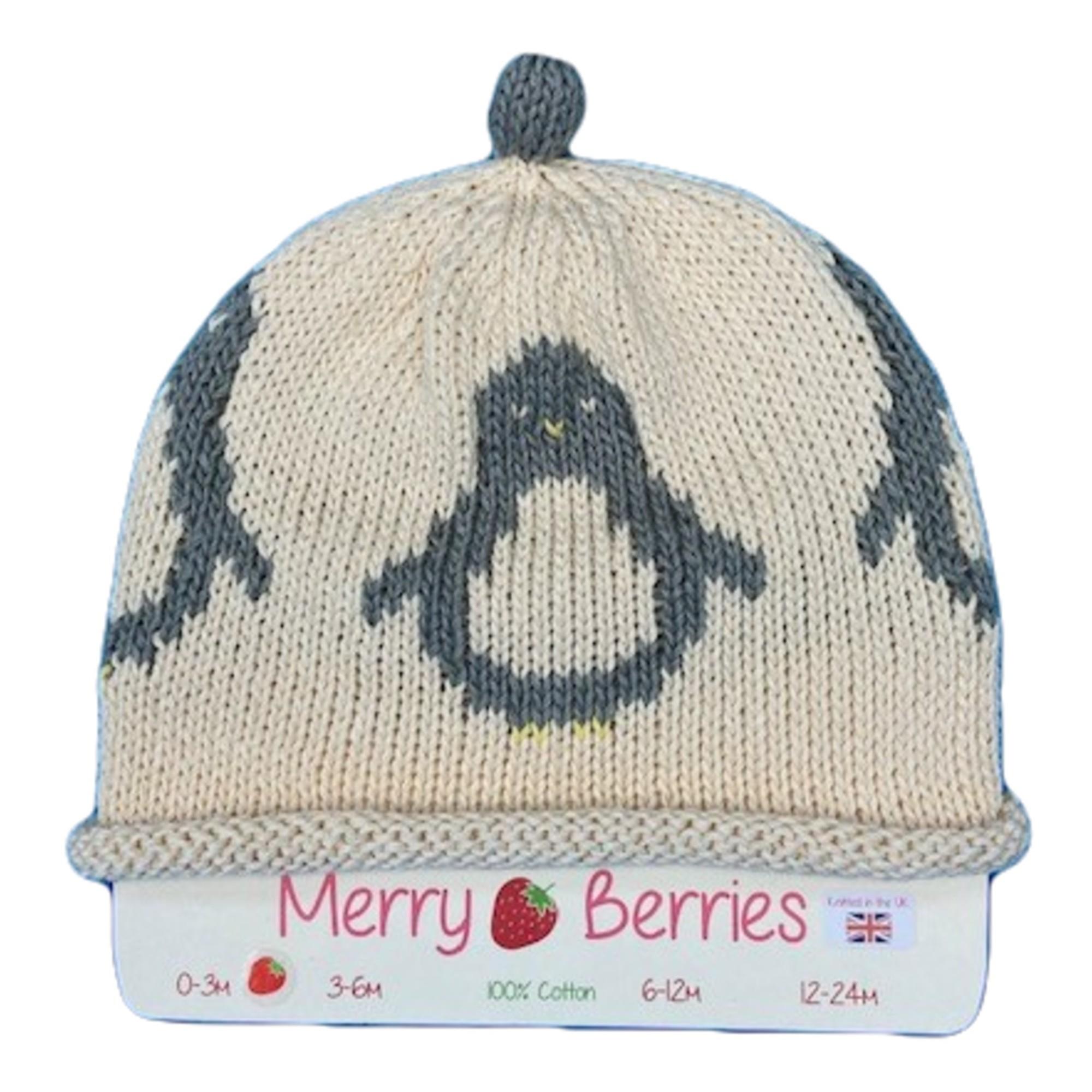 Merry Berries - Grey Penguin Knitted baby Hat-0-24mths-Cotton