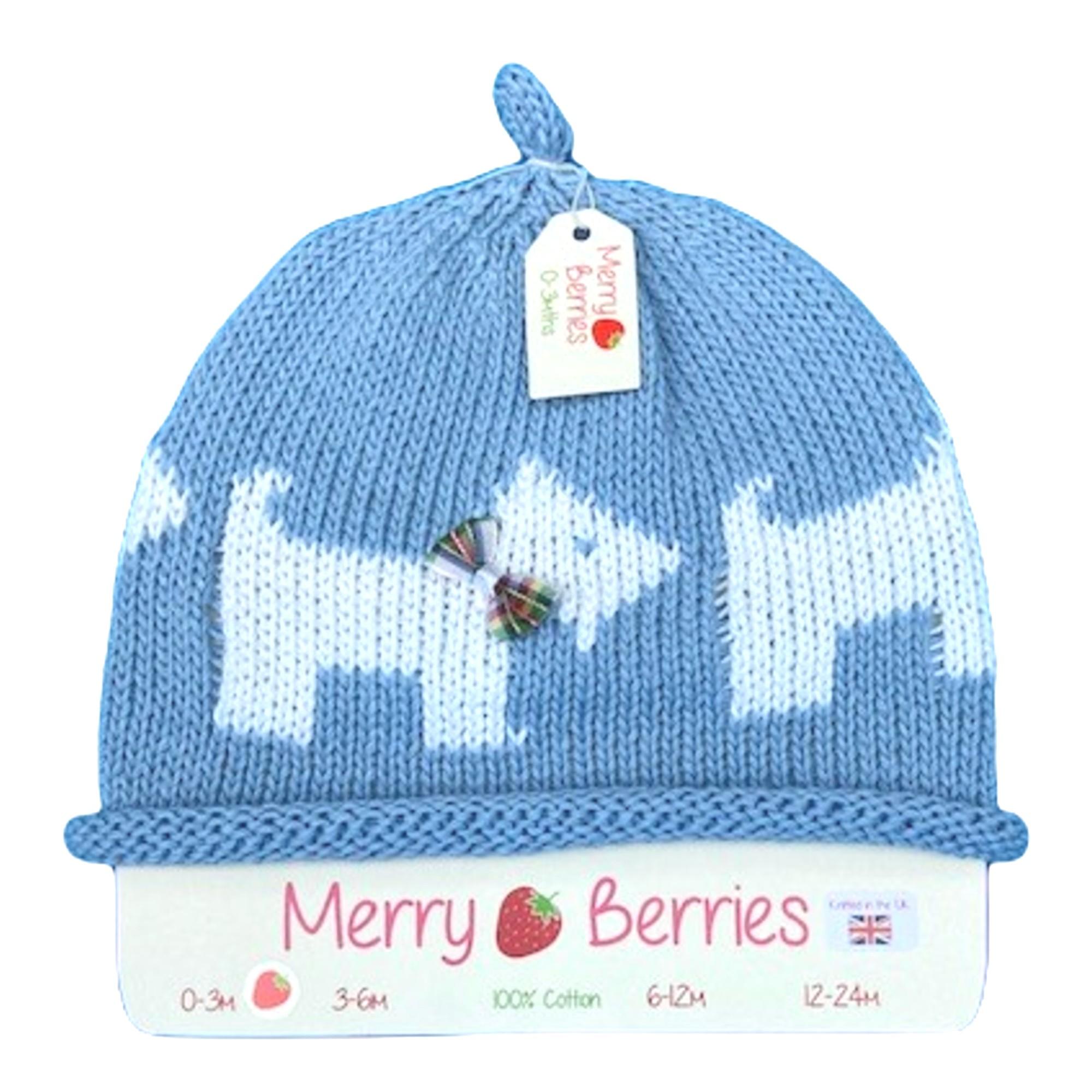 Merry Berries- Sky white scottie Knitted Baby Hat- 0-24 Months- Cotton