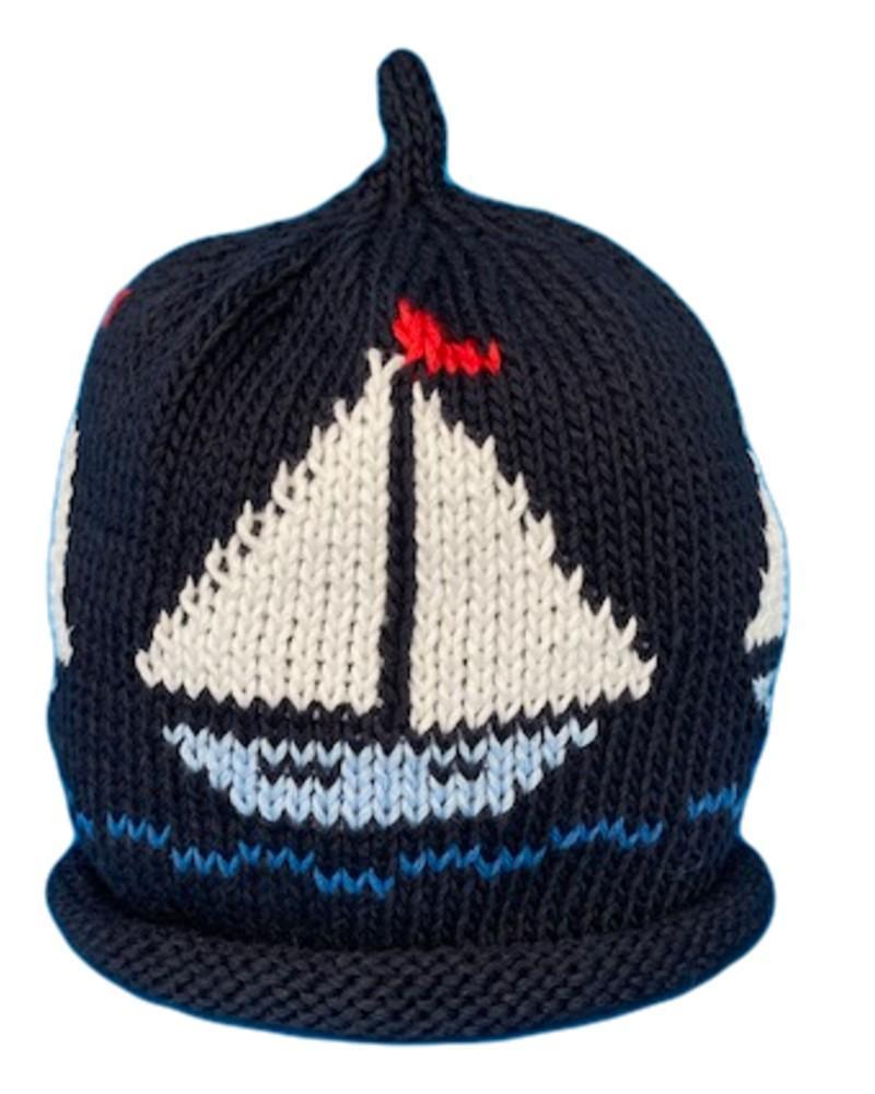 Merry Berries- Navy cream Boat Knitted Baby Hat- 0-24 Months- Cotton-2