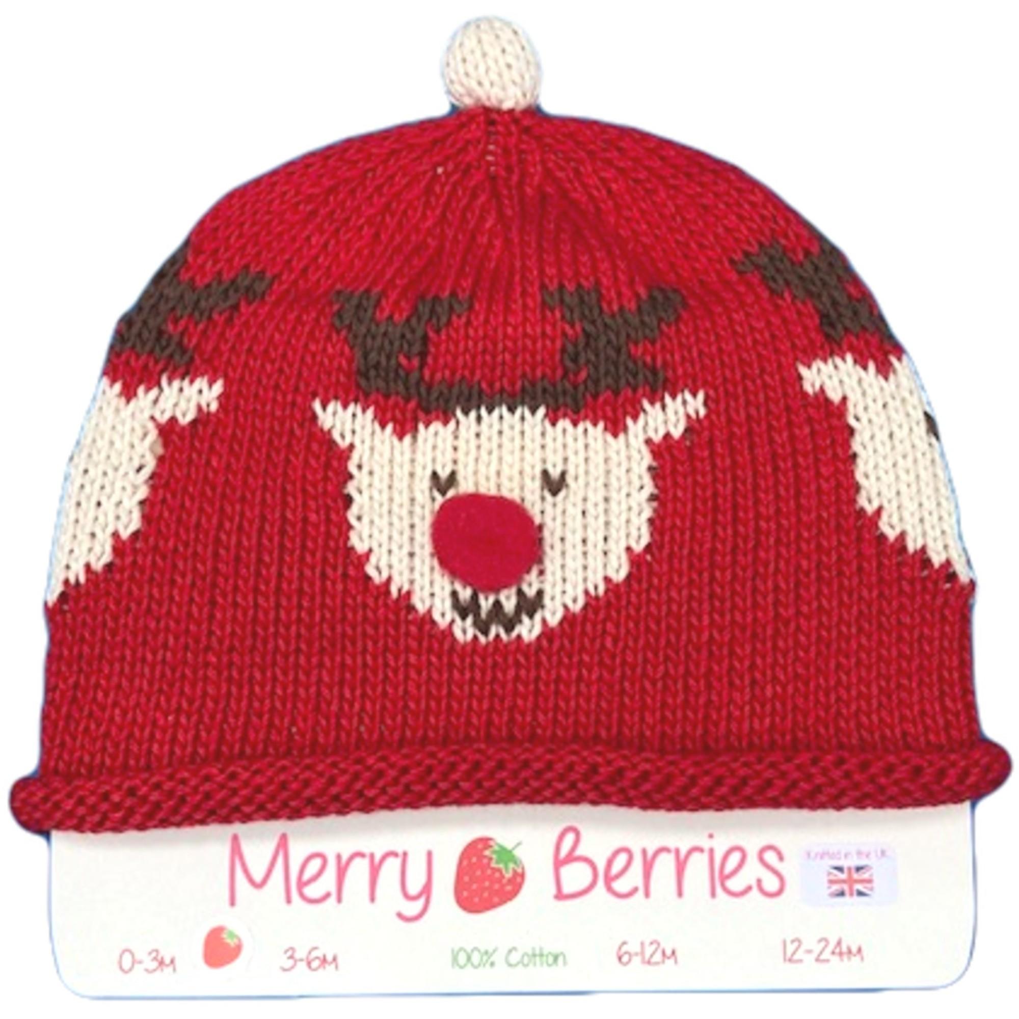 Merry Berries - Red Rudolph Knitted baby Hat-0-24mths-Cotton