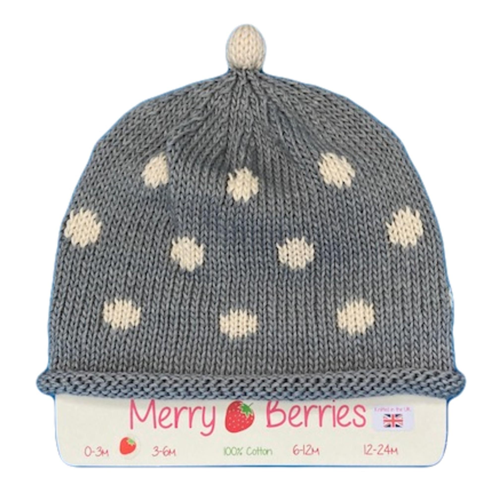 Merry Berries - Grey Spot Knitted baby Hat-0-24mths-Cotton