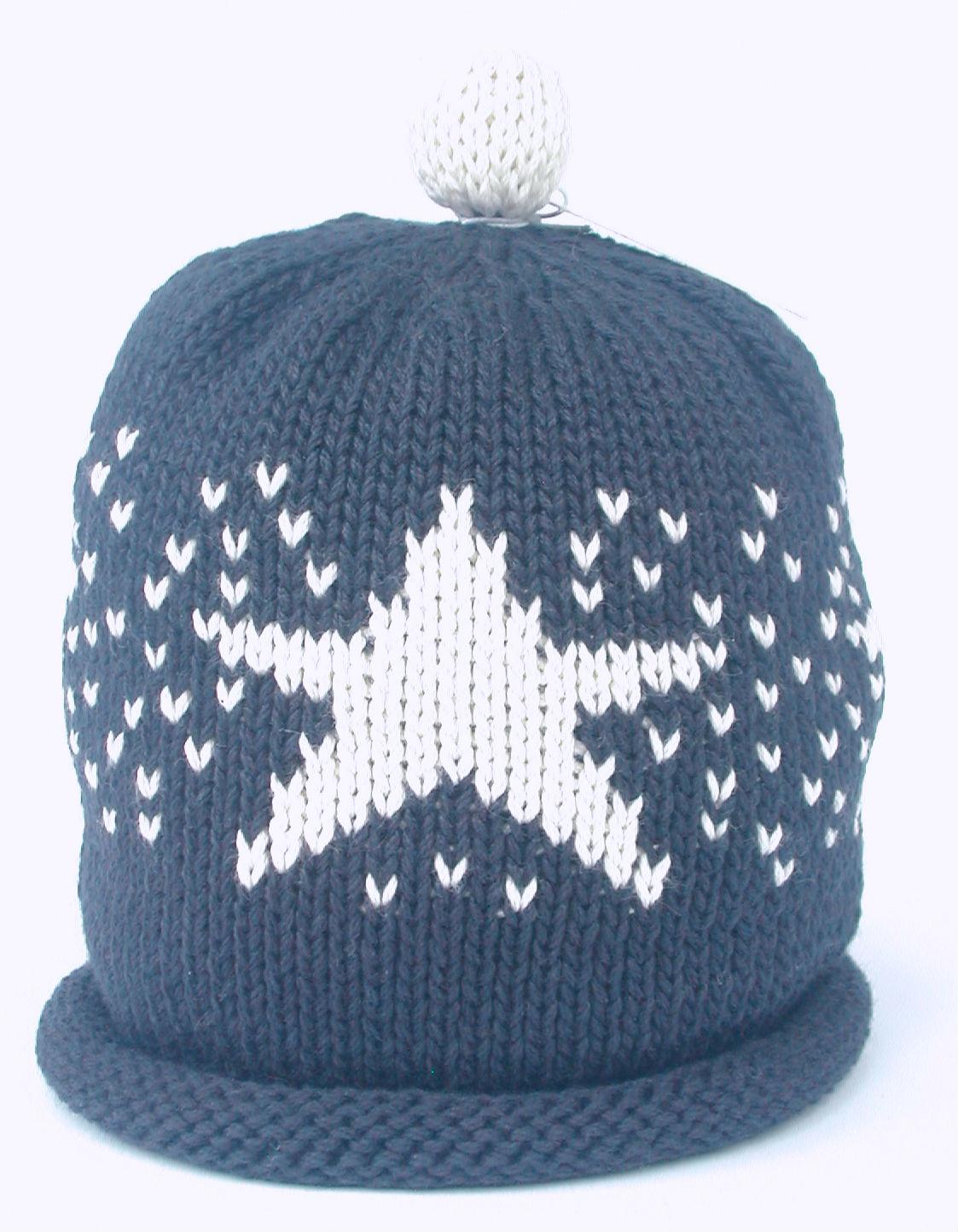 Merry Berries - Navy cream Star Knitted baby Hat-0-24mths-Cotton-2