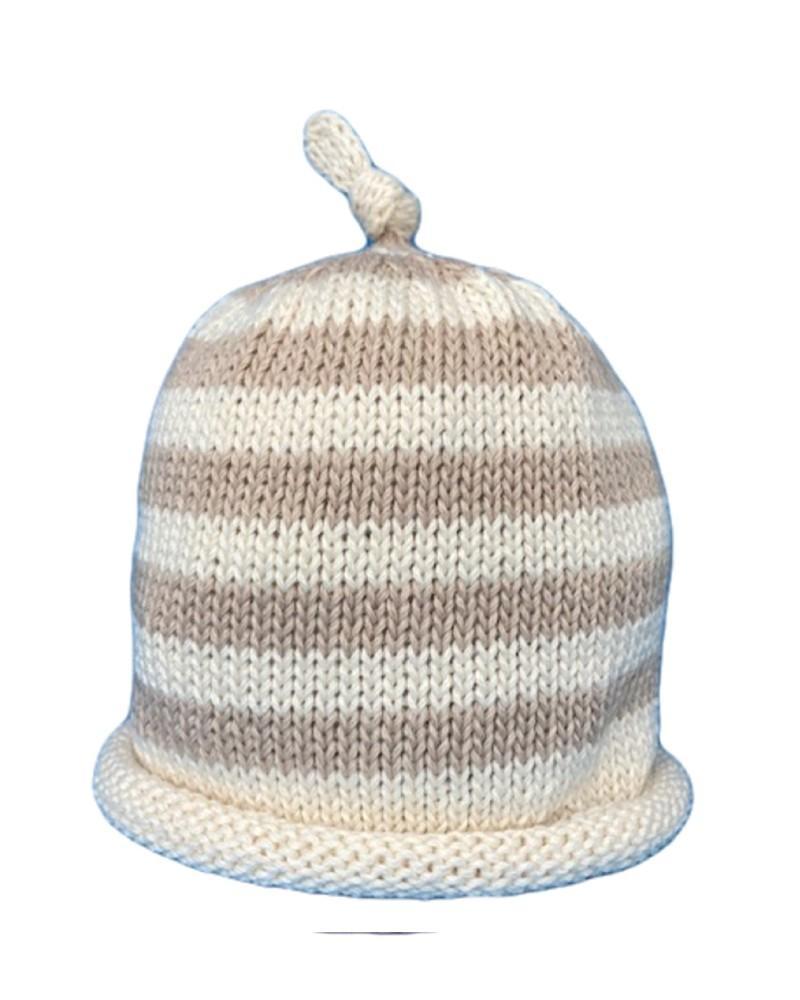 Merry Berries - Oat striped topknot Knitted baby Hat-0-24mths-Cotton-3