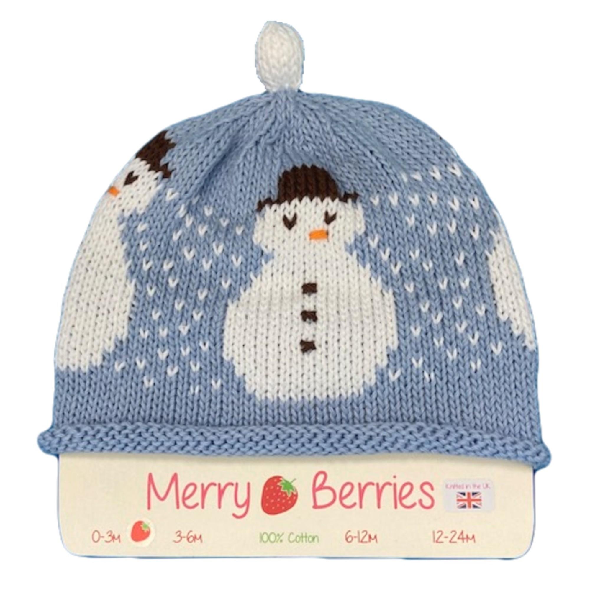 Merry Berries- Sky white Snowman Knitted Baby Hat- 0-24 Months- Cotton