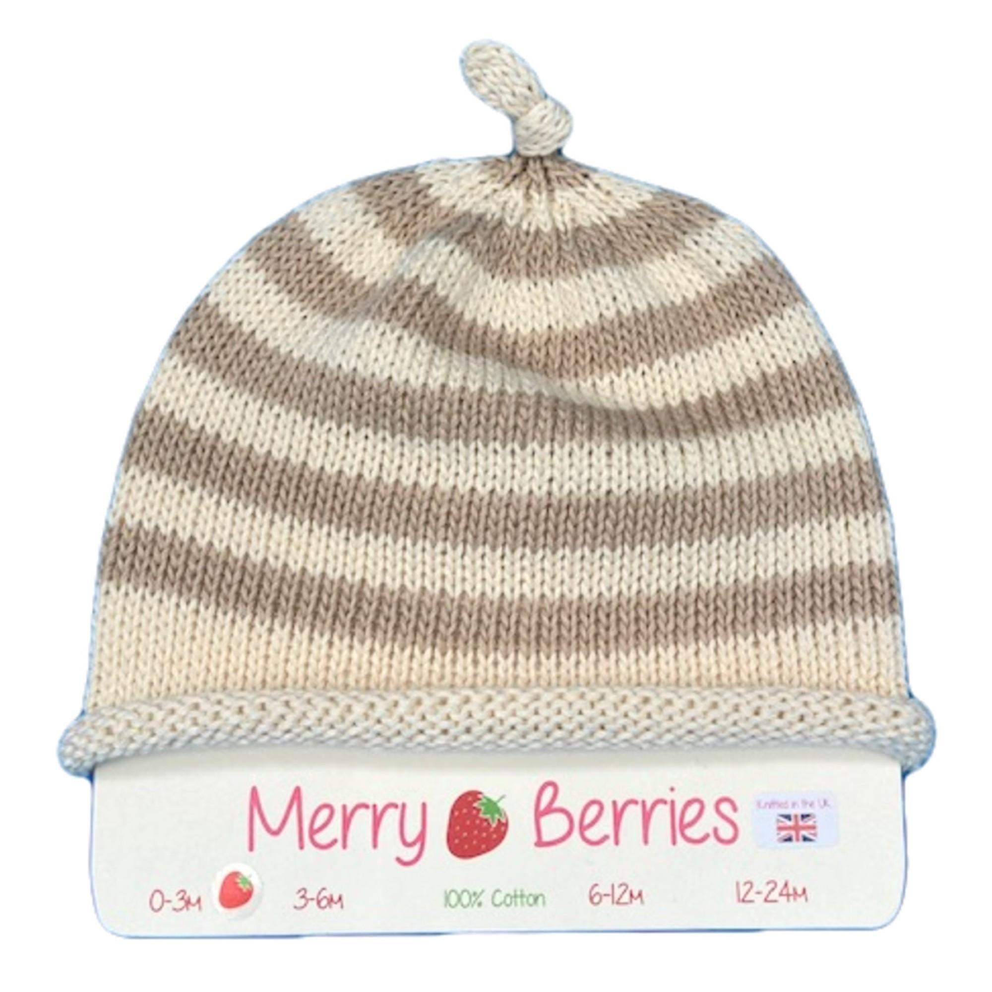 Merry Berries - Oat striped Topknot Knitted baby Hat-0-24mths-Cotton
