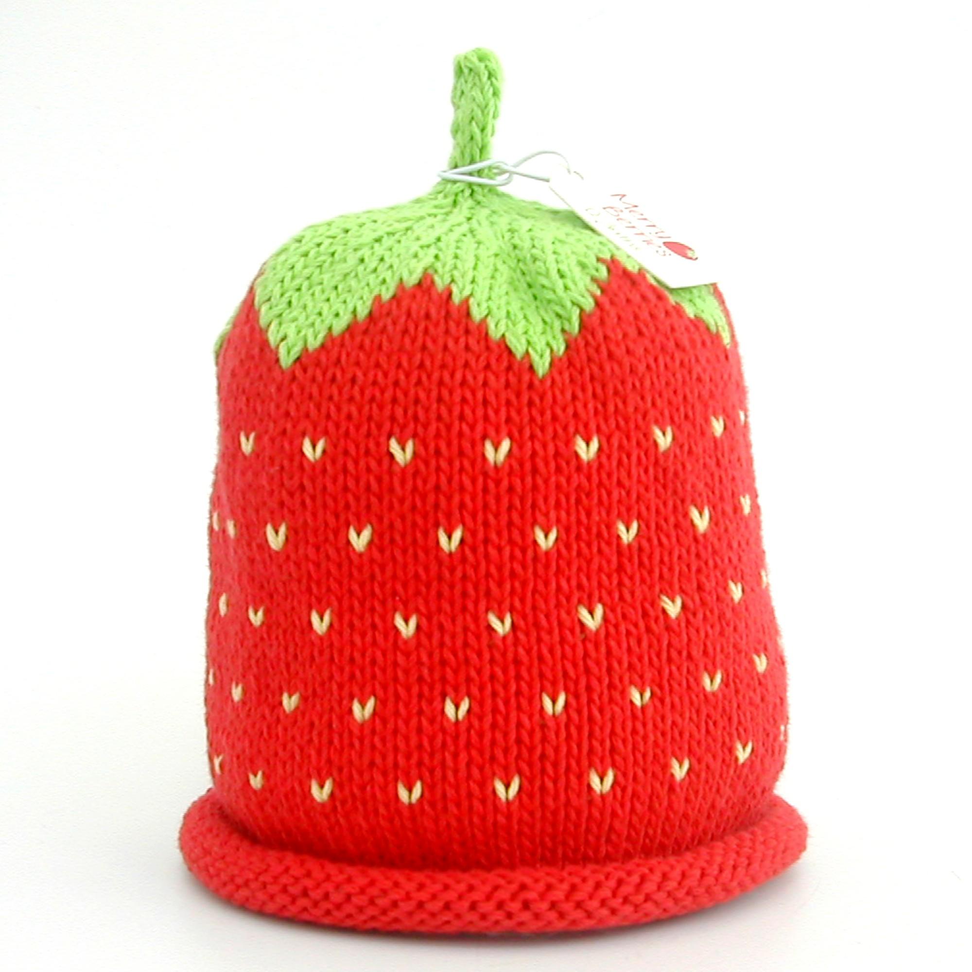 Lime topped Strawberry Knitted baby Hat-0-24mths-Cotton