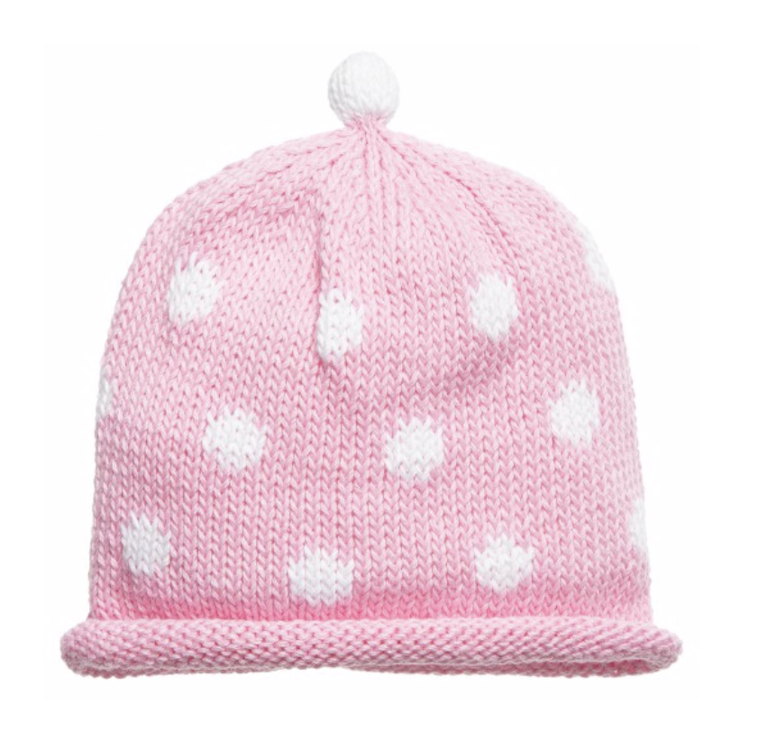 Merry Berries - Pink white spot Knitted baby Hat-0-24mths-Cotton-