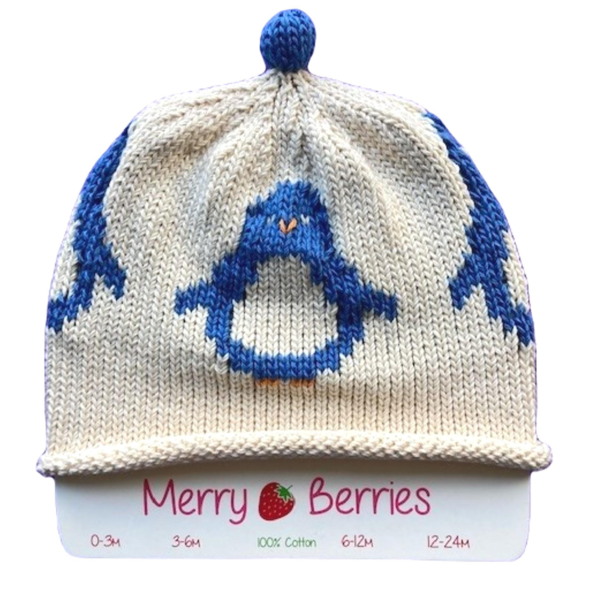 Blue Penguin Knitted baby Hat-0-24mths-Cotton