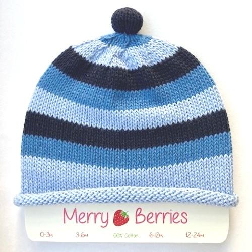 Merry Berries - Blue Multi stripe Knitted baby Hat-0-24mths-Cotton