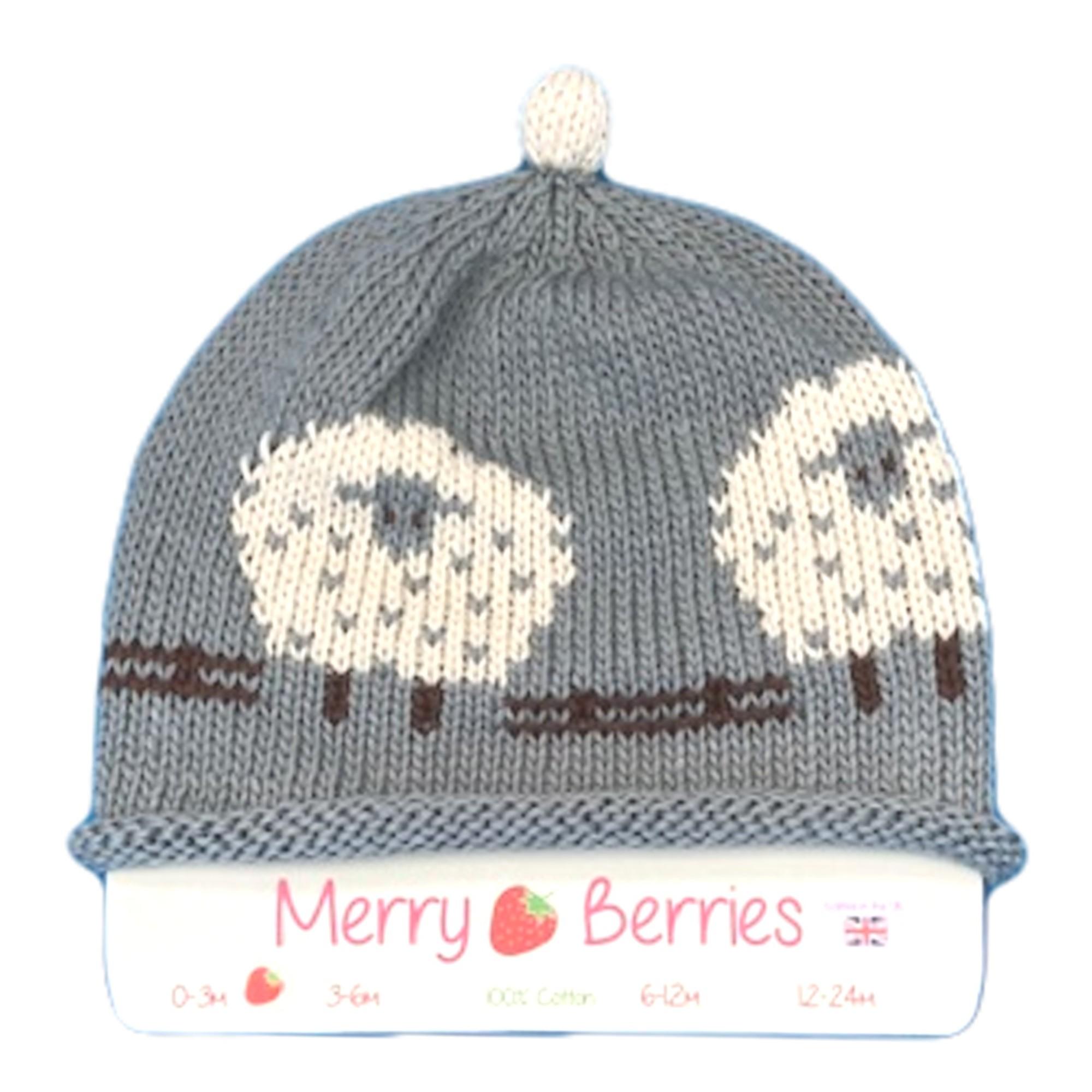 Merry Berries- Grey Sheep Knitted Baby Hat- 0-24 Months- Cotton