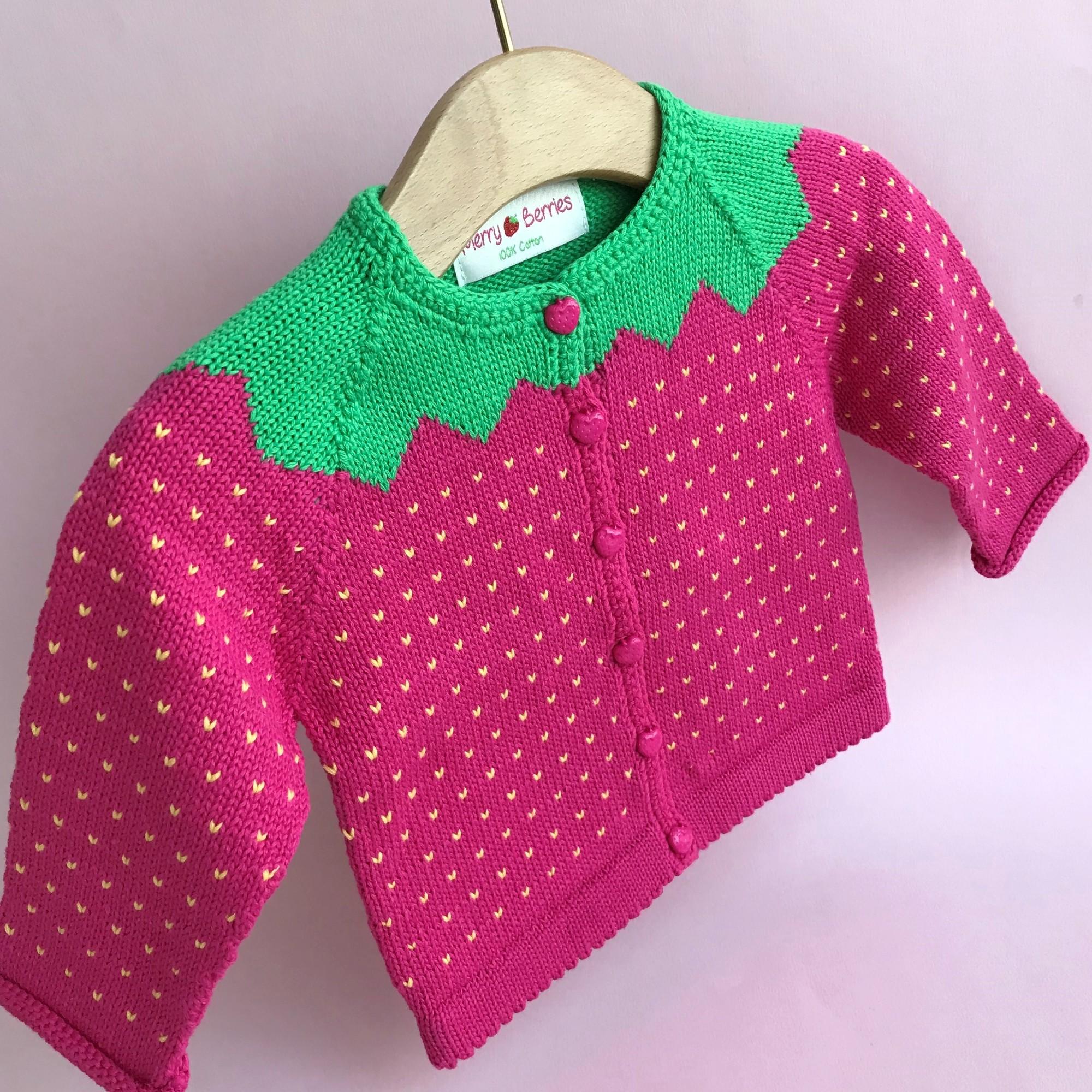 Merry Berries - Raspberry Knitted baby Cardigan-Cotton