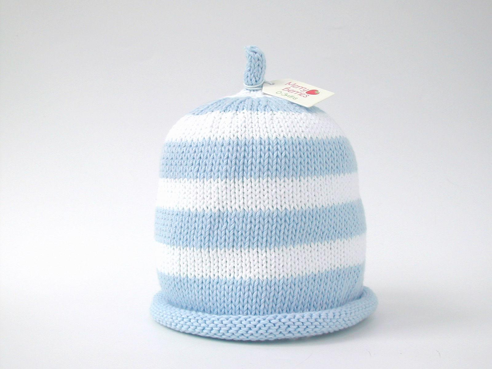 Merry Berries - Sky white striped Knitted baby Hat-0-24mths-Cotton-2