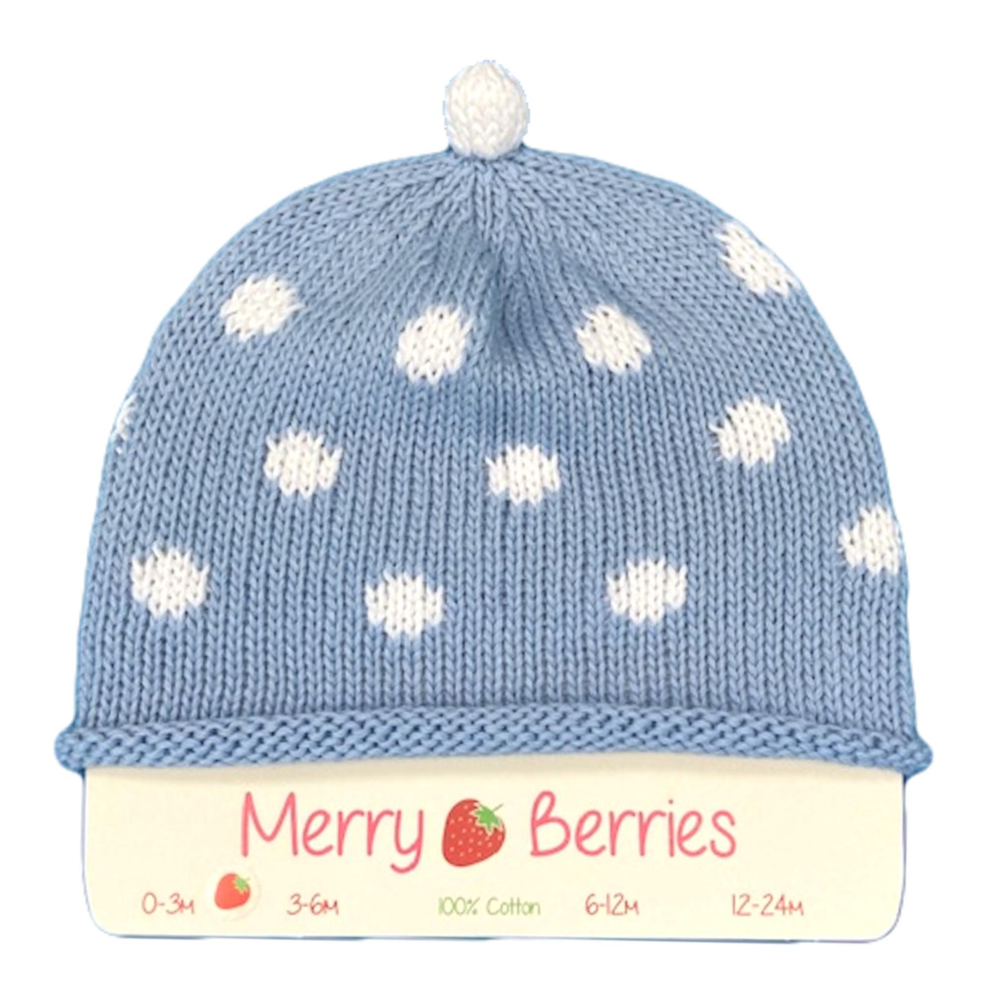 Merry Berries- Sky white spot Knitted Baby Hat- 0-24 Months- Cotton