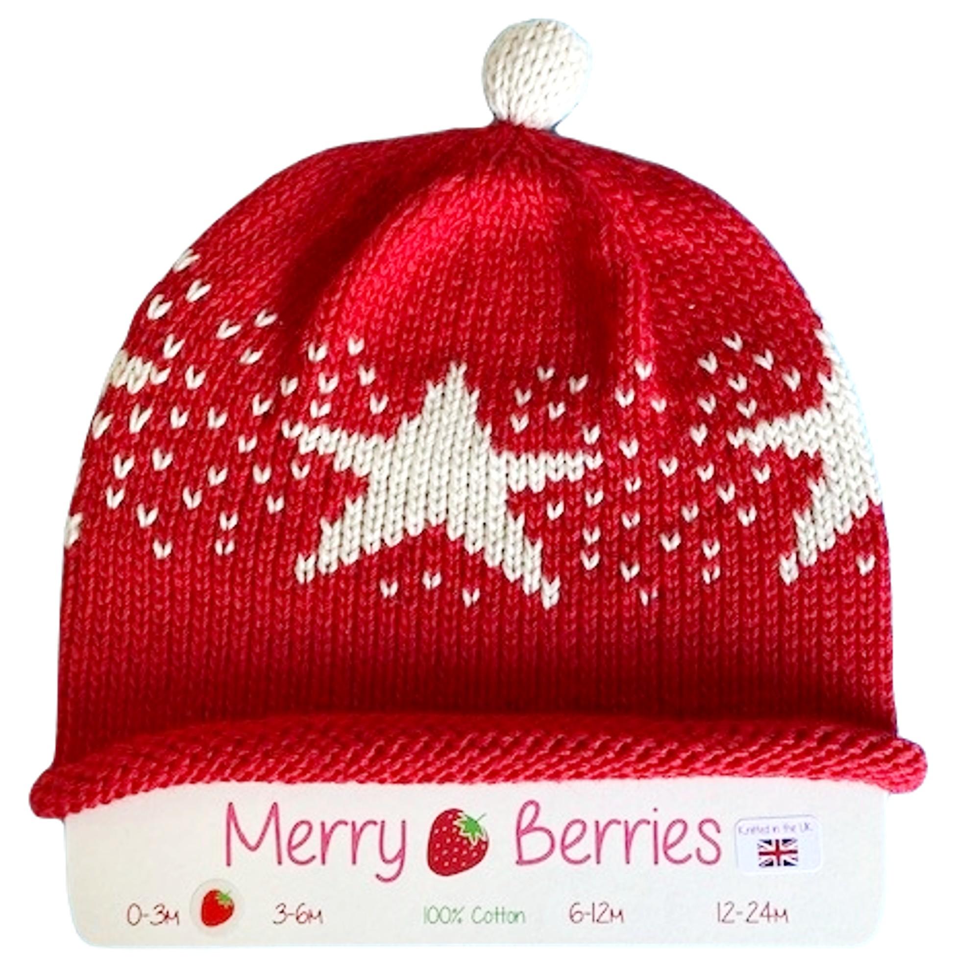 Merry Berries - Red cream Star Knitted baby Hat-0-24mths-Cotton