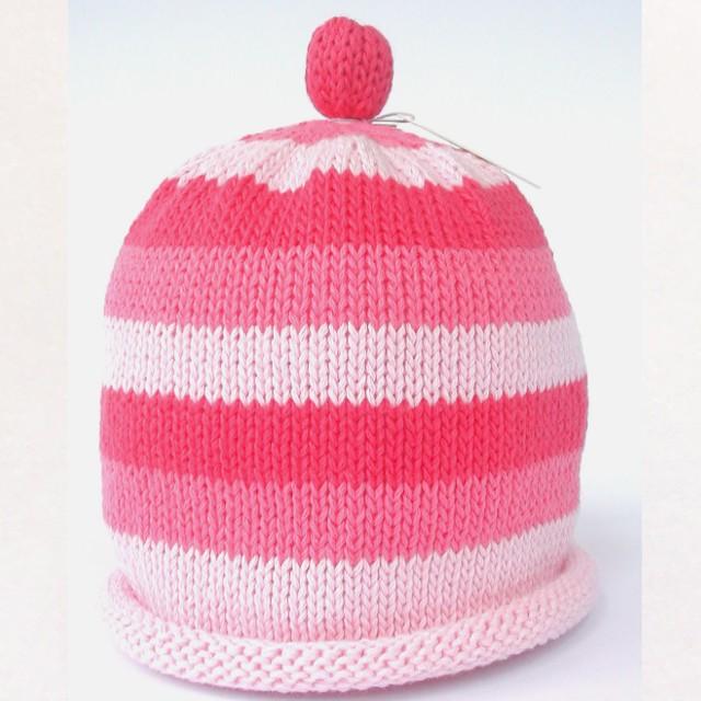 Merry Berries - Pink Multi stripe Knitted baby Hat-0-24mths-Cotton