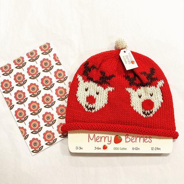 Merry Berries - Red Rudolph Knitted baby Hat-0-24mths-Cotton-2