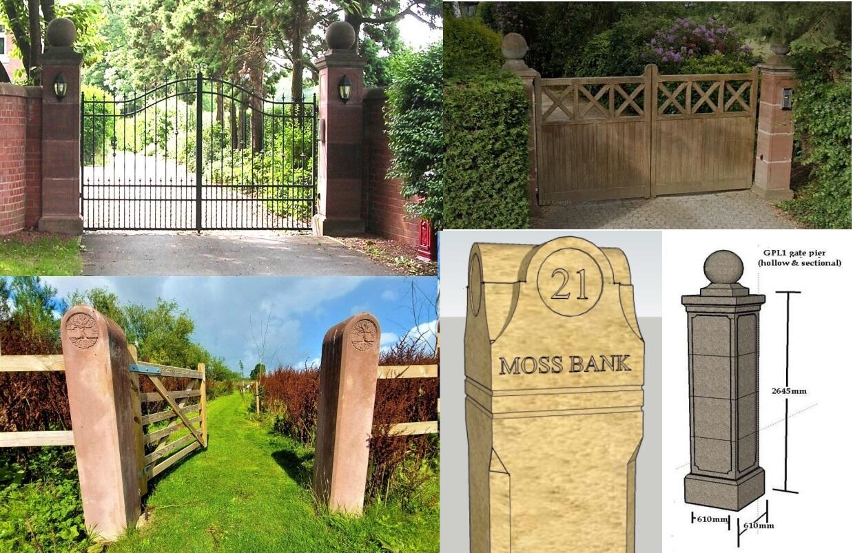 Gate posts and gate piers in six regional stone finishes