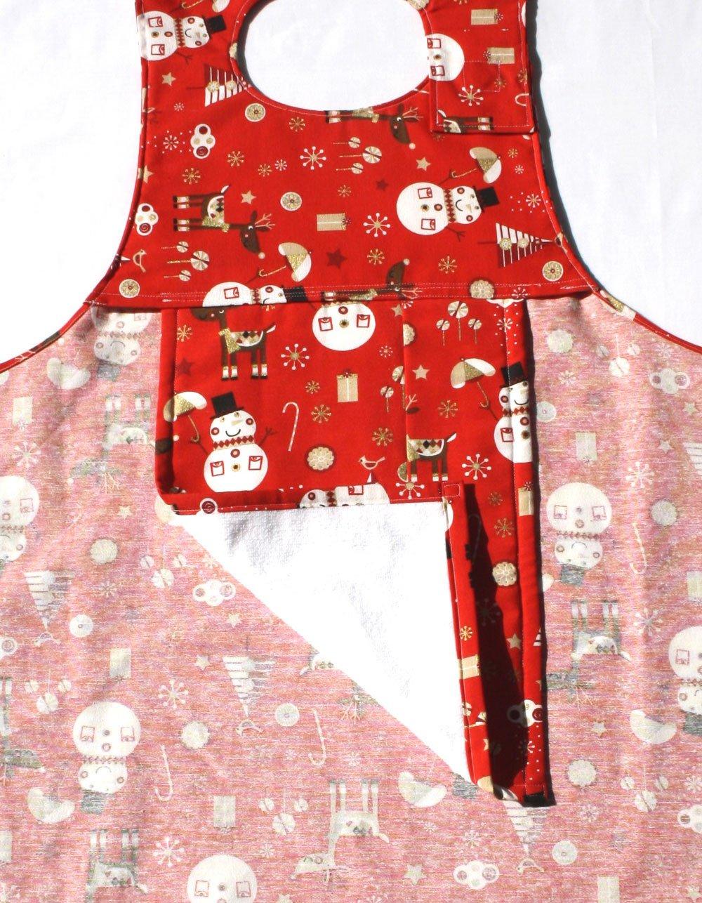 Snowman design Dining Drapron / clothing protector. Showing towelling liner