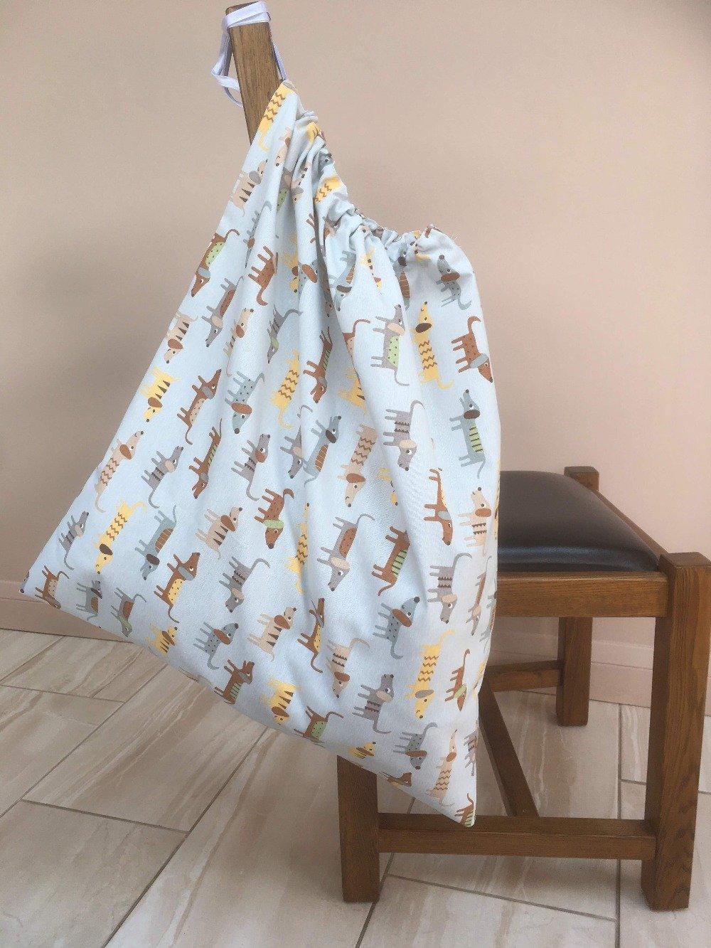 Large drawstring washbag for uniforms to avoid infection from Covid etc Sausage Dog design