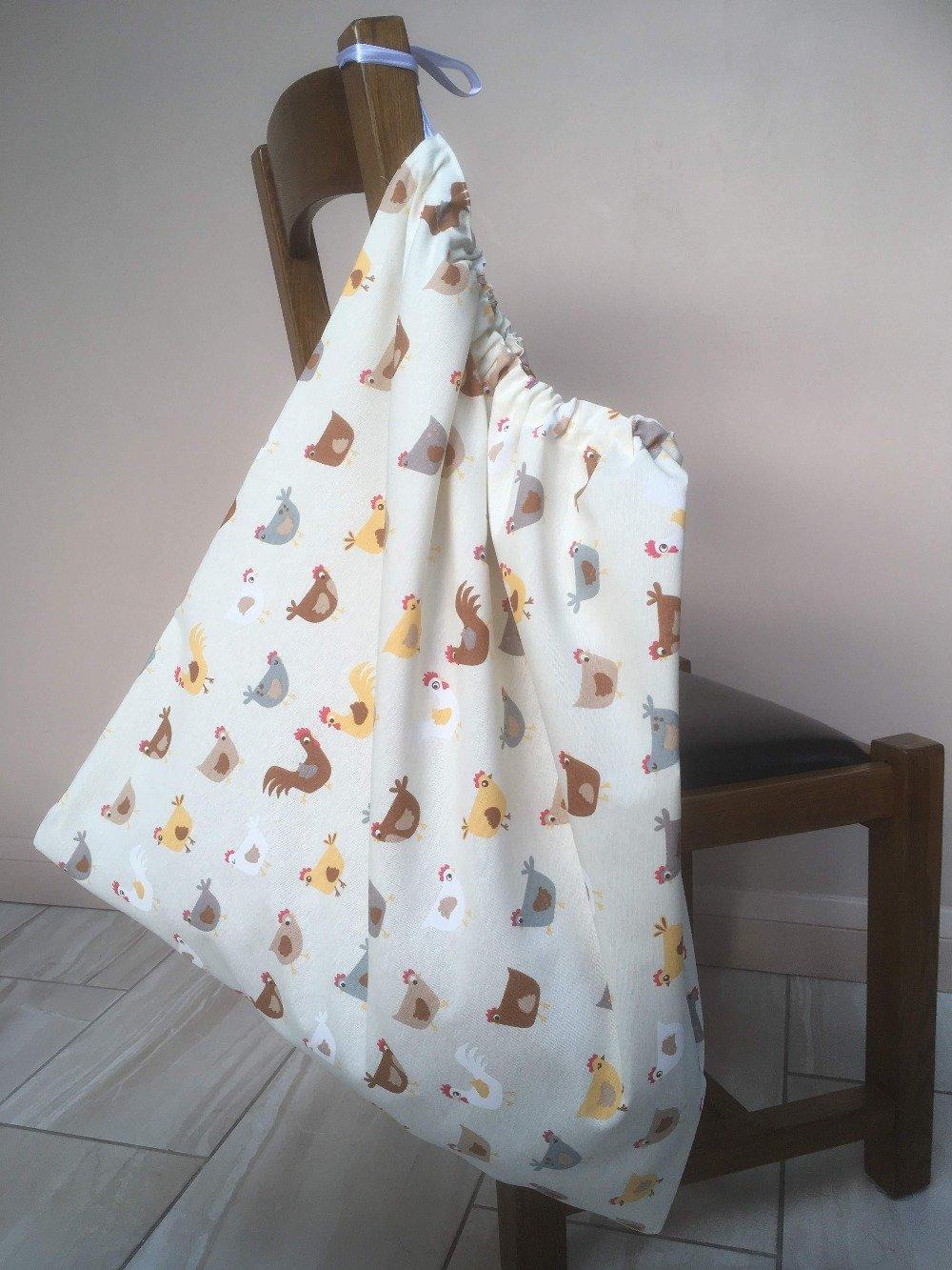 Large drawstring washbag for uniforms to avoid infection from Covid etc Chickens design